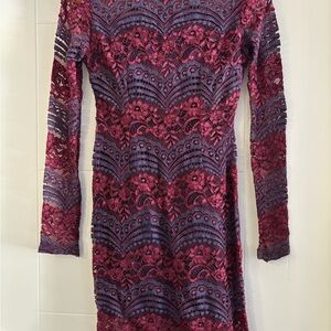 Romeo & Juliet Couture Burgundy and Purple Lace Dress